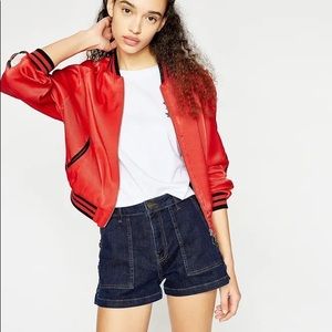 Kooples Red Satin Embroidered Bomber